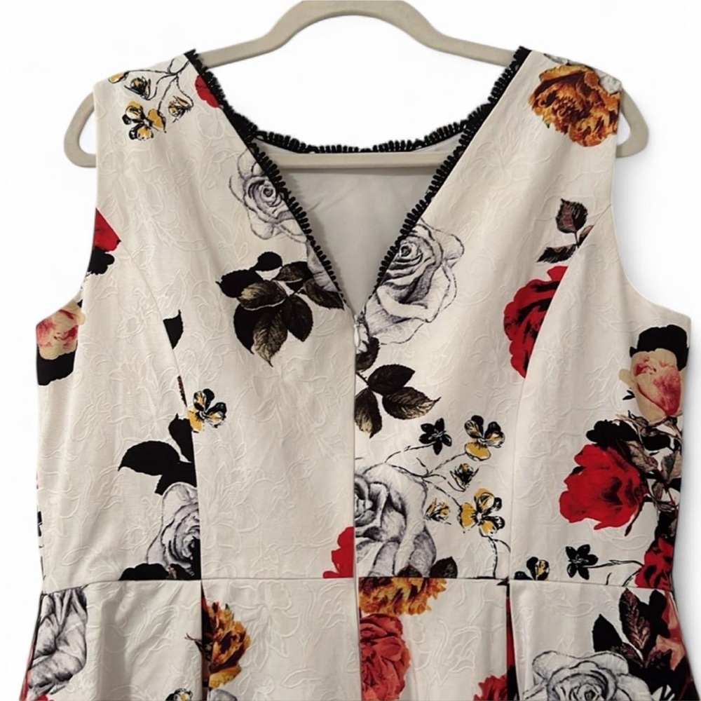 Adrianna Papell Floral Jacquard Fit & Flare Midi Dress Ivory Red 14W - Picture 8 of 13